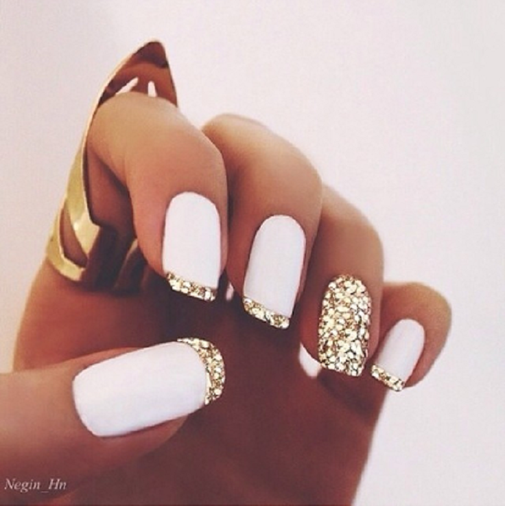 Gold And White Nails