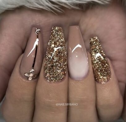 Golden Glitter Nails