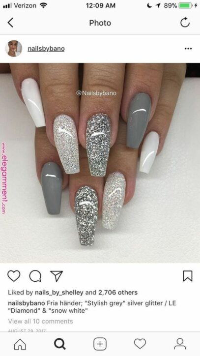 Gray And White Nails
