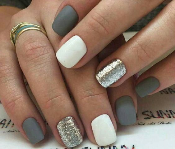 Gray And White Nails