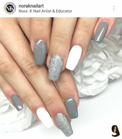 Gray And White Nails