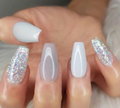 Gray Glitter Nails