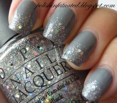 Gray Glitter Nails