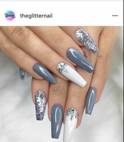 Gray Glitter Nails