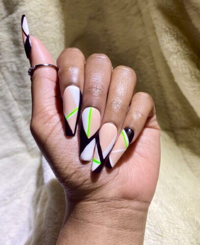 Green And White Nails