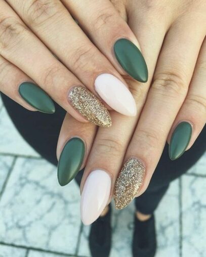 Green And White Nails
