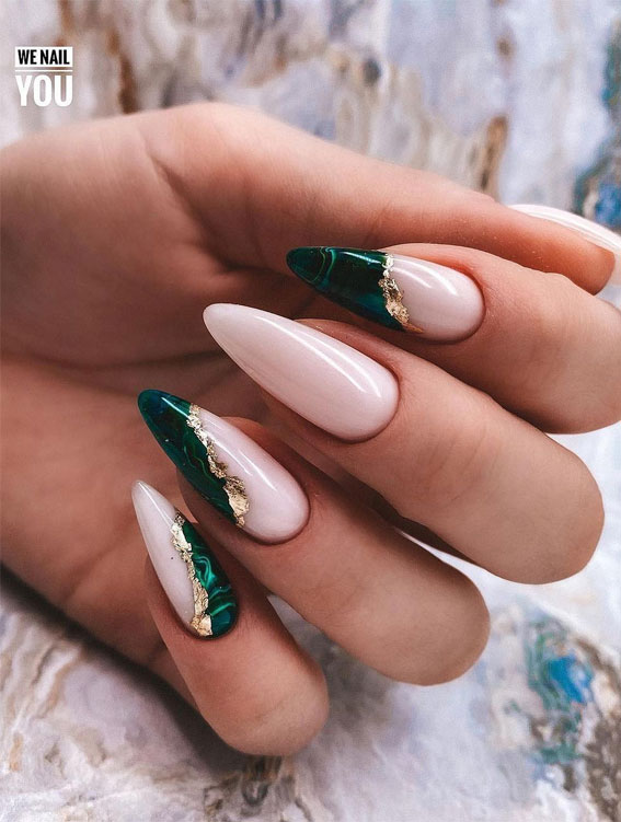 Green And White Nails