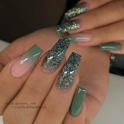 Green Glitter Nails