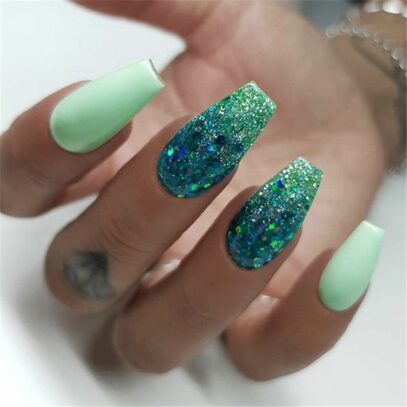 Green Glitter Nails