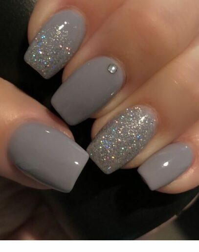 Grey Glitter Nails