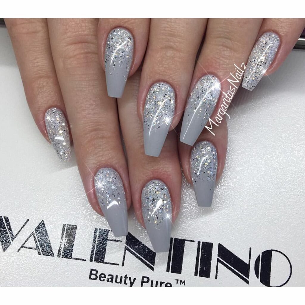 Grey Glitter Nails