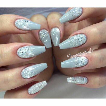 Grey Glitter Nails