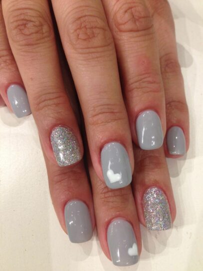 Grey Glitter Nails