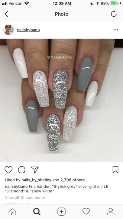 Grey Glitter Nails