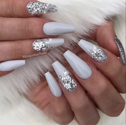 Grey Glitter Nails