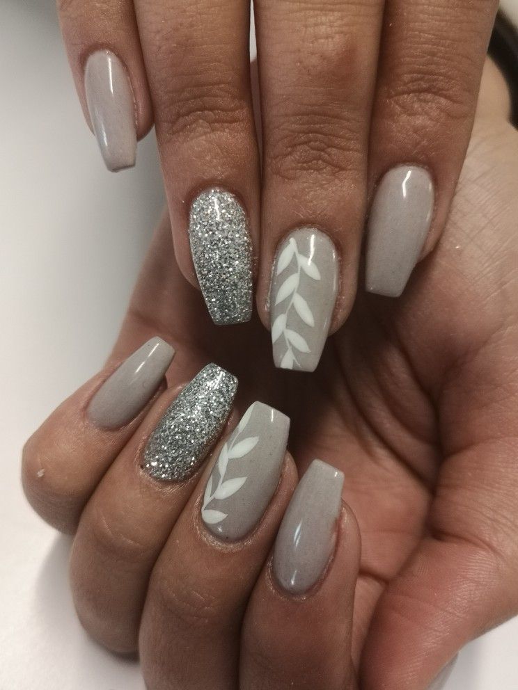 Grey Glitter Nails