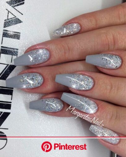 Grey Glitter Nails