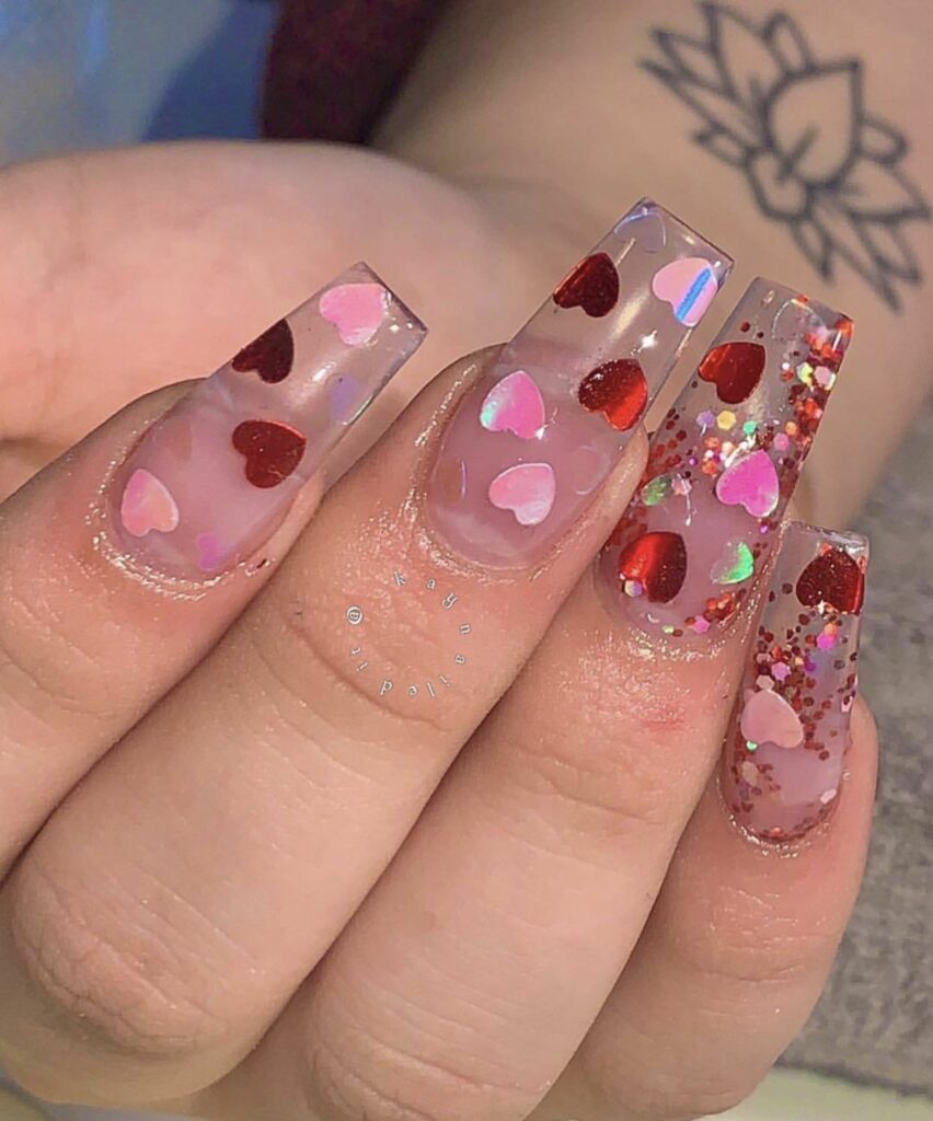 Heart Glitter Nails