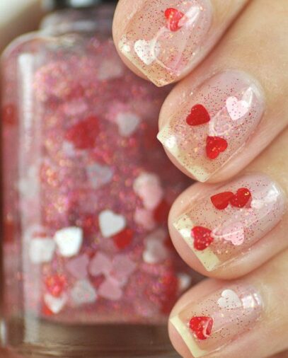 Heart Glitter Nails