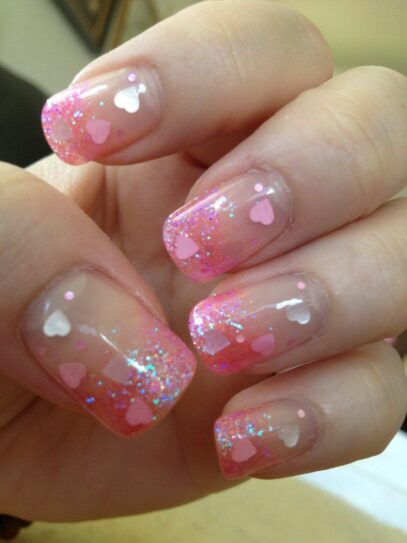 Heart Glitter Nails