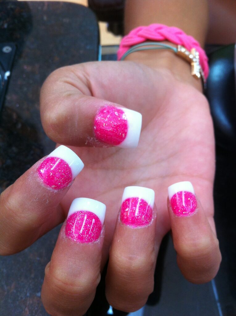 Hot Pink And White Nails