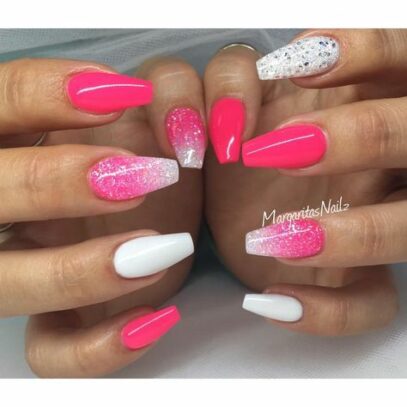 Hot Pink And White Nails