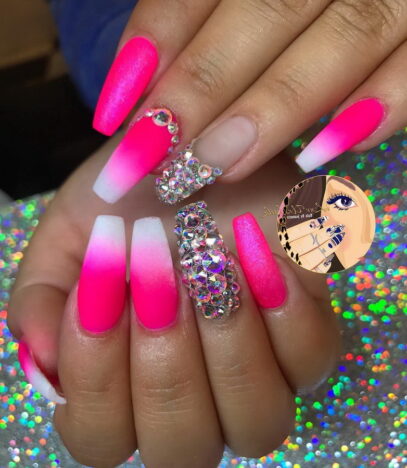 Hot Pink And White Nails