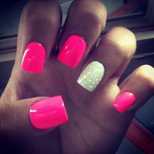 Hot Pink And White Nails
