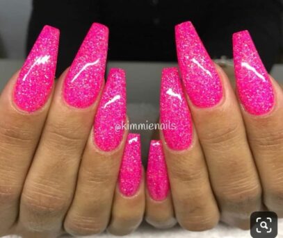 Hot Pink Glitter Nails