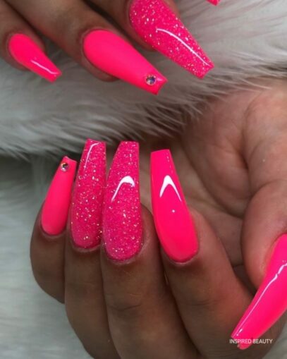 Hot Pink Glitter Nails