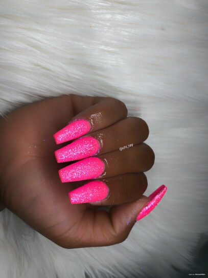 Hot Pink Glitter Nails