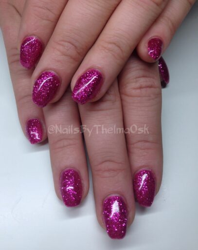 Hot Pink Glitter Nails