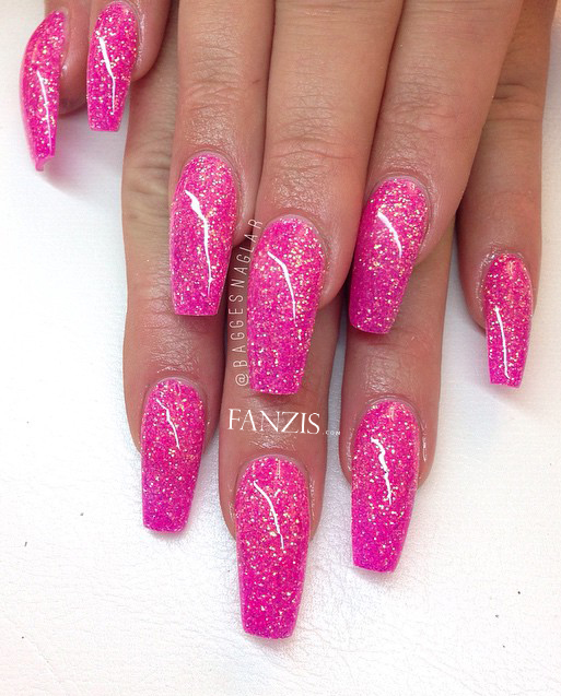 Hot Pink Glitter Nails