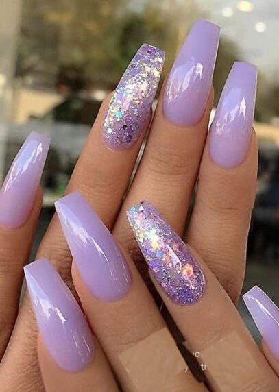Lavender Glitter Nails