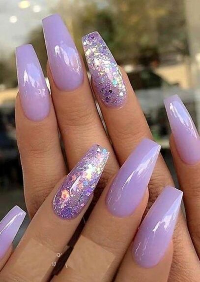 Lavender Glitter Nails
