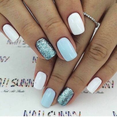 Light Blue And White Nails