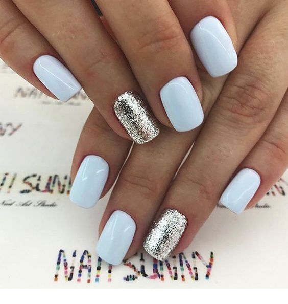 Light Blue And White Nails