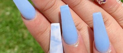 Light Blue And White Nails