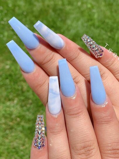 Light Blue And White Nails