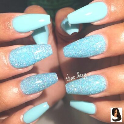 Light Blue Glitter Nails