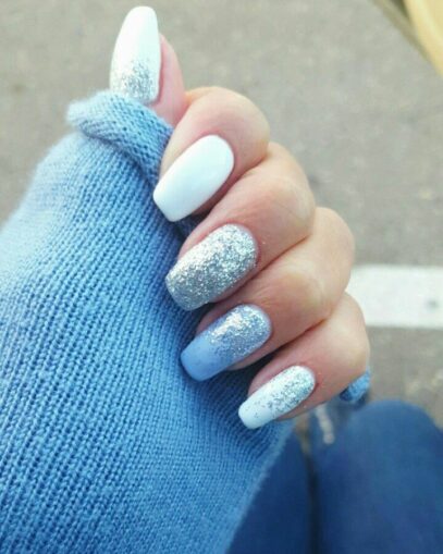 Light Blue Glitter Nails