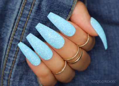 Light Blue Glitter Nails