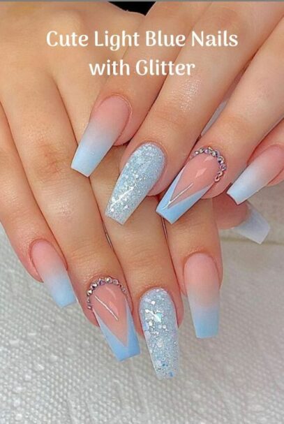 Light Blue Glitter Nails