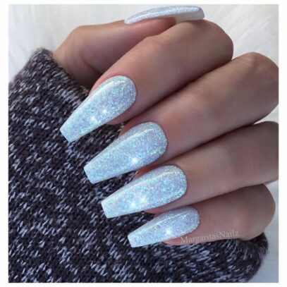 Light Blue Glitter Nails