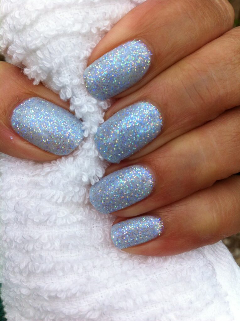 Light Blue Glitter Nails