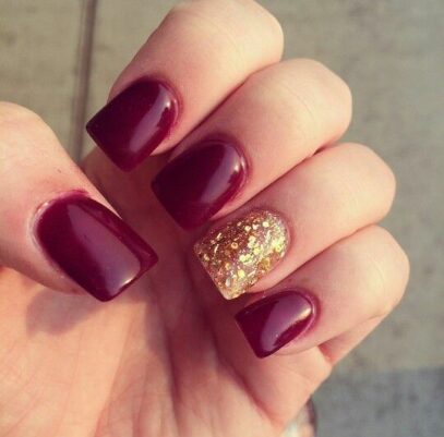 Maroon Glitter Nails