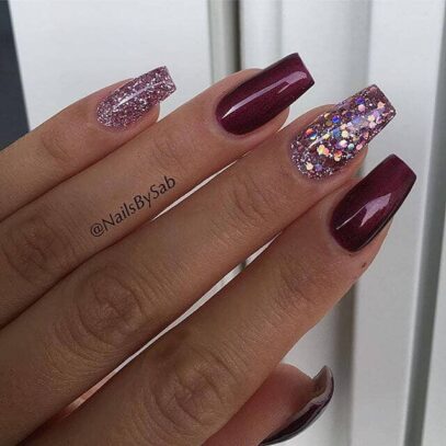 Maroon Glitter Nails