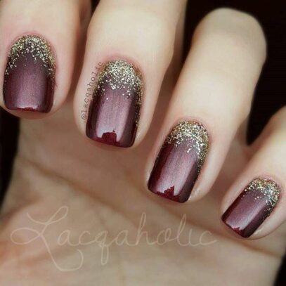 Maroon Glitter Nails