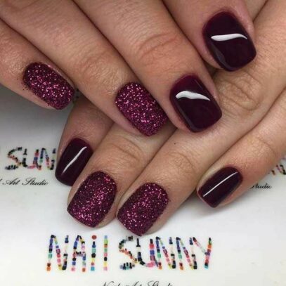 Maroon Glitter Nails