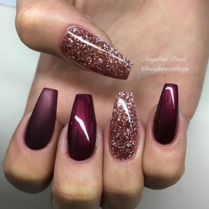 Maroon Glitter Nails